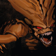 One of the Brood insect creatures from Marvel Comics with red eyes and very sharp teeth.